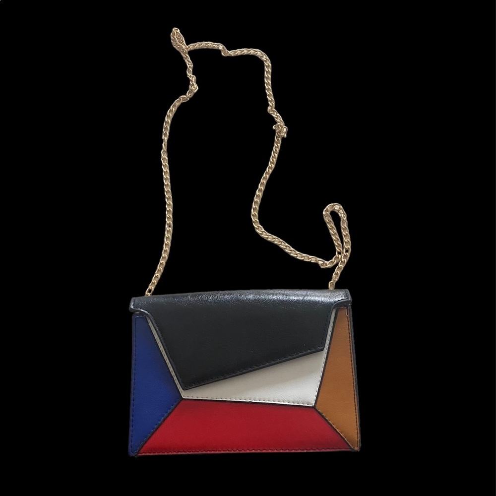 ASOS NWOT Multi color geometric purse with gold chain